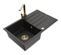 Mexen Bruno fregadero de granito de 1 seno con escurridor y grifo de cocina Rita, negro/oro metálico - 6513-75-670300-50 17588 5905315020277