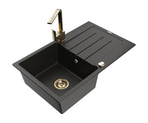 Mexen Bruno fregadero de granito de 1 seno con escurridor y grifo de cocina Rita, negro/oro metálico - 6513-75-670300-50 17588 5905315020277