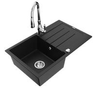 Mexen Bruno fregadero de granito de 1 seno con escurridor y grifo de cocina Savita, negro - 6513-77-672601-00 17755 5905315035714