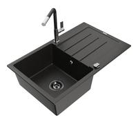 Mexen Bruno fregadero de granito de un seno con escurridor y grifo de cocina Flora, negro/dorado metálico - 6513-75-670401-07-B 20942 5905315061256