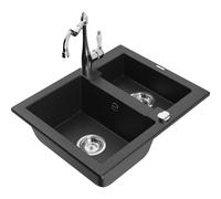 Mexen Carlos fregadero de granito de 1,5 senos con grifo de cocina Carla, negro/plata metálica - 6518-73-670700-00 18810 5905315042323