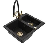 Mexen Carlos fregadero de granito de 1,5 senos con grifo de cocina Duo, negro - 6518-77-671701-57-G 23062 5905315055927