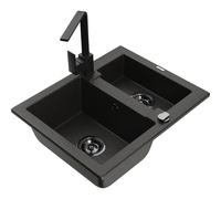Mexen Carlos fregadero de granito de 1,5 senos con grifo de cocina Rita, negro/dorado metálico - 6518-75-670300-70-B 18171 5905315021908