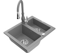 Mexen Carlos fregadero de granito de 1,5 senos con grifo de cocina Savita, gris - 6518-71-672601-71 18290 5905315037169
