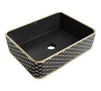 Mexen Catia lavabo sobre encimera 48 x 37 cm, negro mate/diseño de rejilla dorada - 21314879 21922 5907709157002