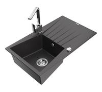 Mexen Cesar fregadero de granito de 1 cubeta con escurridor y grifo de cocina Rita, negro moteado - 6514-76-670300-00 17650 5905315020635