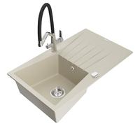 Mexen Cesar fregadero de granito de 1 seno con escurridor y grifo de cocina Duo, beige - 6514-69-671701-07 22888 5905315102300