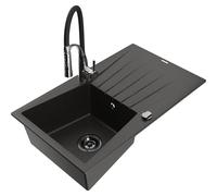 Mexen Cesar fregadero de granito de un seno con escurridor y grifo de cocina Aster, negro/dorado metálico - 6514-75-73450-07-B 19273 5905315047397