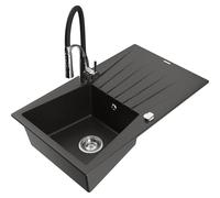Mexen Cesar fregadero de granito de un seno con escurridor y grifo de cocina Aster, negro/metalizado dorado - 6514-75-73450-07 19272 5905315047380