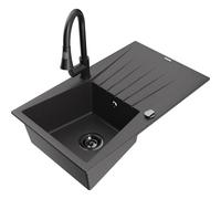 Mexen Cesar fregadero de granito de un seno con escurridor y grifo de cocina Elia, negro salpicado - 6514-76-670101-70-B 19978 5905315030900