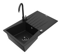 Mexen Cesar fregadero de granito de un seno con escurridor y grifo de cocina Telma, negro - 6514-77-670200-70-B 18485 5905315015754
