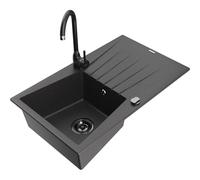 Mexen Cesar fregadero de granito de un seno con escurridor y grifo de cocina Telma, negro salpicado - 6514-76-670200-70-B 18462 5905315015730