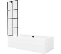 Mexen Cube bañera rectangular 170 x 80 cm con carcasa y mampara de 1 hoja 60 cm, diseño negro - 550517080X9506007077 21977 5905315201751