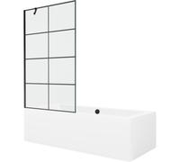 Mexen Cube bañera rectangular 170 x 80 cm con revestimiento y mampara de 1 hoja 100 cm, patrón negro - 550517080X9510007077 21981 5905315201799