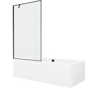 Mexen Cube bañera rectangular 170 x 80 cm con revestimiento y mampara de 1 hoja 100 cm, patrón negro - 550517080X9510007070 21975 5905315201737