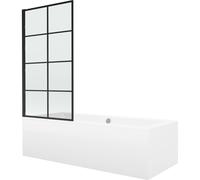 Mexen Cube bañera rectangular 170 x 80 cm con revestimiento y mampara de 1 hoja 80 cm, patrón negro - 550517080X9308017077 12951 5907709161788