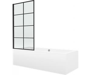 Mexen Cube bañera rectangular 170 x 80 cm con revestimiento y mampara de 1 hoja de 80 cm, diseño negro - 550517080X9308017077 12951 5907709161788