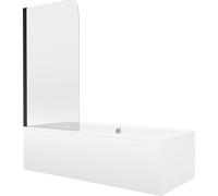 Mexen Cube bañera rectangular 180 x 80 cm con carcasa y mampara de 1 hoja 70 cm, transparente, negro - 550518080X9007017000 12954 5907709161801