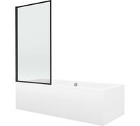 Mexen Cube bañera rectangular 180 x 80 cm con carenado y mampara de 1 hoja 70 cm, patrón negro fijo - 550518080X9307007070 12969 5907709161870