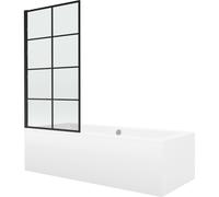 Mexen Cube bañera rectangular 180 x 80 cm con panel y mampara de 1 hoja de 70 cm, patrón negro fijo - 550518080X9307007077 12971 5907709161887