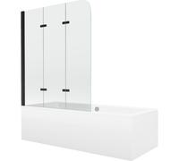 Mexen Cube bañera rectangular 180 x 80 cm con panel y mampara de 3 hojas 120 cm, transparente, negro - 550518080X9012037000 12965 5907709161863