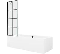 Mexen Cube bañera rectangular 180 x 80 cm con revestimiento y mampara de 1 hoja 60 cm, diseño negro - 550518080X9506007077 22007 5905315202055