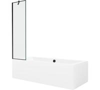 Mexen Cube bañera rectangular de 170 x 80 cm con revestimiento y mampara de 1 hoja de 50 cm, diseño negro 21970 5905315201683