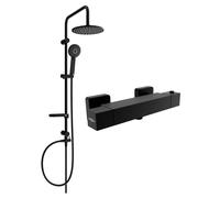 Mexen Cube Carl conjunto de ducha sobre pared con cabezal de lluvia y grifo de ducha termostático, negro - 77200240-70 5990 5907709180741