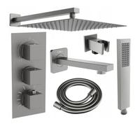 Mexen Cube DR02 conjunto de bañera y ducha empotrado con rociador de 30 cm, gris pistola cepillado - 77503DR0230-66 6405 5907709136458