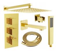 Mexen Cube DR02 conjunto de ducha-para-baño empotrado con rociador de 25 cm, dorado - 77503DR0225-50 6415 5907709161085
