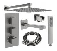Mexen Cube DR02 conjunto de ducha y bañera empotrado con rociador de 25 cm, gris metalizado cepillado - 77503DR0225-66 6412 5907709136694