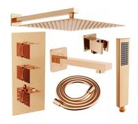 Mexen Cube DR02 conjunto de ducha y bañera empotrado con rociador de 30 cm, oro rosa - 77503DR0230-60 6404 5907709136557
