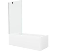Mexen Cubik bañera rectangular 150 x 70 cm con panel y mampara de 1 hoja 80 cm, transparente, negra - 550315070X9508000070 22099 5905315203250
