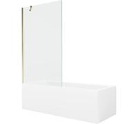 Mexen Cubik bañera rectangular 150 x 70 cm con revestimiento y mampara de 1 hoja 100 cm, transparente, dorado 22095 5905315203212