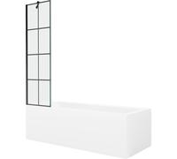 Mexen Cubik bañera rectangular 150 x 70 cm con revestimiento y mampara de 1 hoja 50 cm, patrón negro - 550315070X9505007077 22108 5905315203342