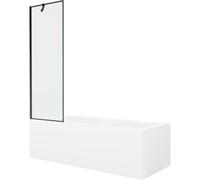 Mexen Cubik bañera rectangular 150 x 70 cm con revestimiento y mampara de 1 hoja 60 cm, patrón negro - 550315070X9506007070 22103 5905315203298
