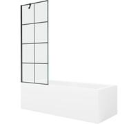 Mexen Cubik bañera rectangular 150 x 70 cm con revestimiento y mampara de 1 hoja 70 cm, patrón negro - 550315070X9507007077 22110 5905315203366