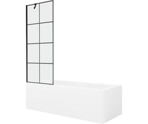 Mexen Cubik bañera rectangular 150 x 70 cm con revestimiento y mampara de 1 hoja 70 cm, patrón negro - 550315070X9507007077 22110 5905315203366