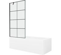 Mexen Cubik bañera rectangular 150 x 70 cm con revestimiento y mampara de 1 hoja 90 cm, patrón negro - 550315070X9509007077 22112 5905315203380