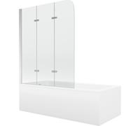 Mexen Cubik bañera rectangular 150 x 70 cm con revestimiento y mampara de 3 paneles 120 cm, transparente, cromo 12988 5907709107694