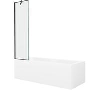 Mexen Cubik bañera rectangular 160 x 70 cm con revestimiento y mampara de 1 hoja 50 cm, patrón negro - 550316070X9505007070 22132 5905315203588