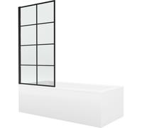 Mexen Cubik bañera rectangular 160 x 70 cm con revestimiento y mampara de 1 hoja 80 cm, diseño negro - 550316070X9308017077 13045 5907709162266