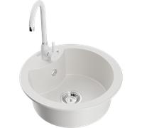 Mexen Diego fregadero de cocina de granito de 1 seno con grifo Telma, blanco - 6512-20-670200-20 6283 5907709160477