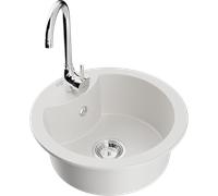 Mexen Diego fregadero de granito 1-cubeta con grifo de cocina Telma, blanco - 6512-20-670200-00 6282 5907709160460