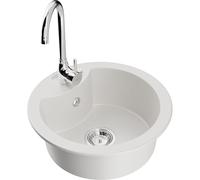 Mexen Diego fregadero de granito de 1 seno con grifo de cocina Telma, blanco - 6512-20-670200-00 6282 5907709160460