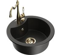 Mexen Diego fregadero de granito de un seno con grifo de cocina Carla, negro/oro metálico - 6512-75-670700-50 18201 5905315040442