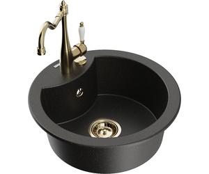 Mexen Diego fregadero de granito de un seno con grifo de cocina Carla, negro/oro metálico - 6512-75-670700-50 18201 5905315040442