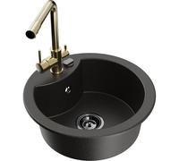 Mexen Diego fregadero de granito de un seno con grifo de cocina Duero, negro/dorado metálico - 6512-75-671600-50-B 18185 5905315025081