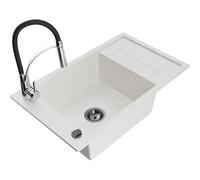 Mexen Elias fregadero de granito de 1 compartimento con escurridor y grifo de cocina Aster, blanco - 6511-20-73450-07-B 19133 5905315045898