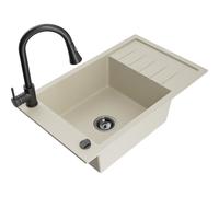 Mexen Elias fregadero de granito de 1 compartimiento con escurridor y grifo de cocina Elia, beige - 6511-69-670101-70 19841 5905315029768